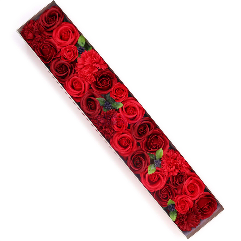 Rosas Rojas Clásicas Caja Regalo Extra Larga Flores Jabón  