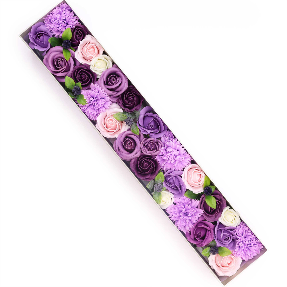 Rosa Lavanda y Clavel Caja Regalo Extralarga Flores Jabón 