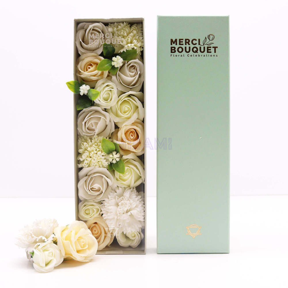 Bendiciones de Boda Blanco y Marfil Caja Regalo Larga Flores Jabón