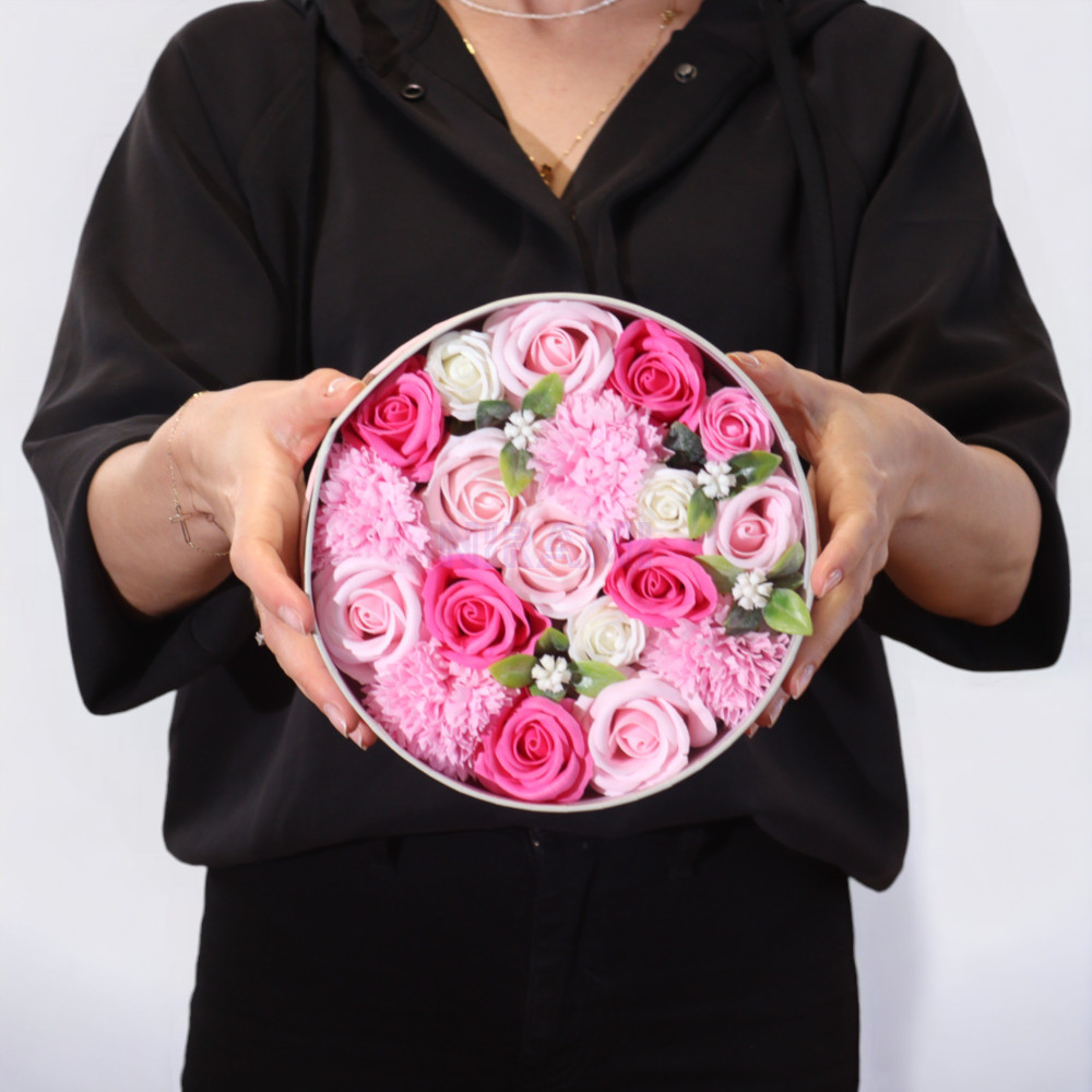 Bendiciones Bebe Rosas Caja Regalo Redonda Flores Jabón 