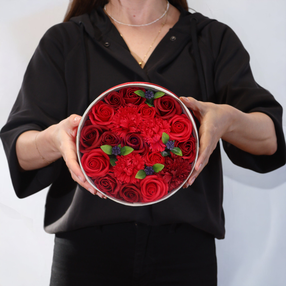 Rosas Rojas Clásicas Caja Regalo Redonda Flores Jabón