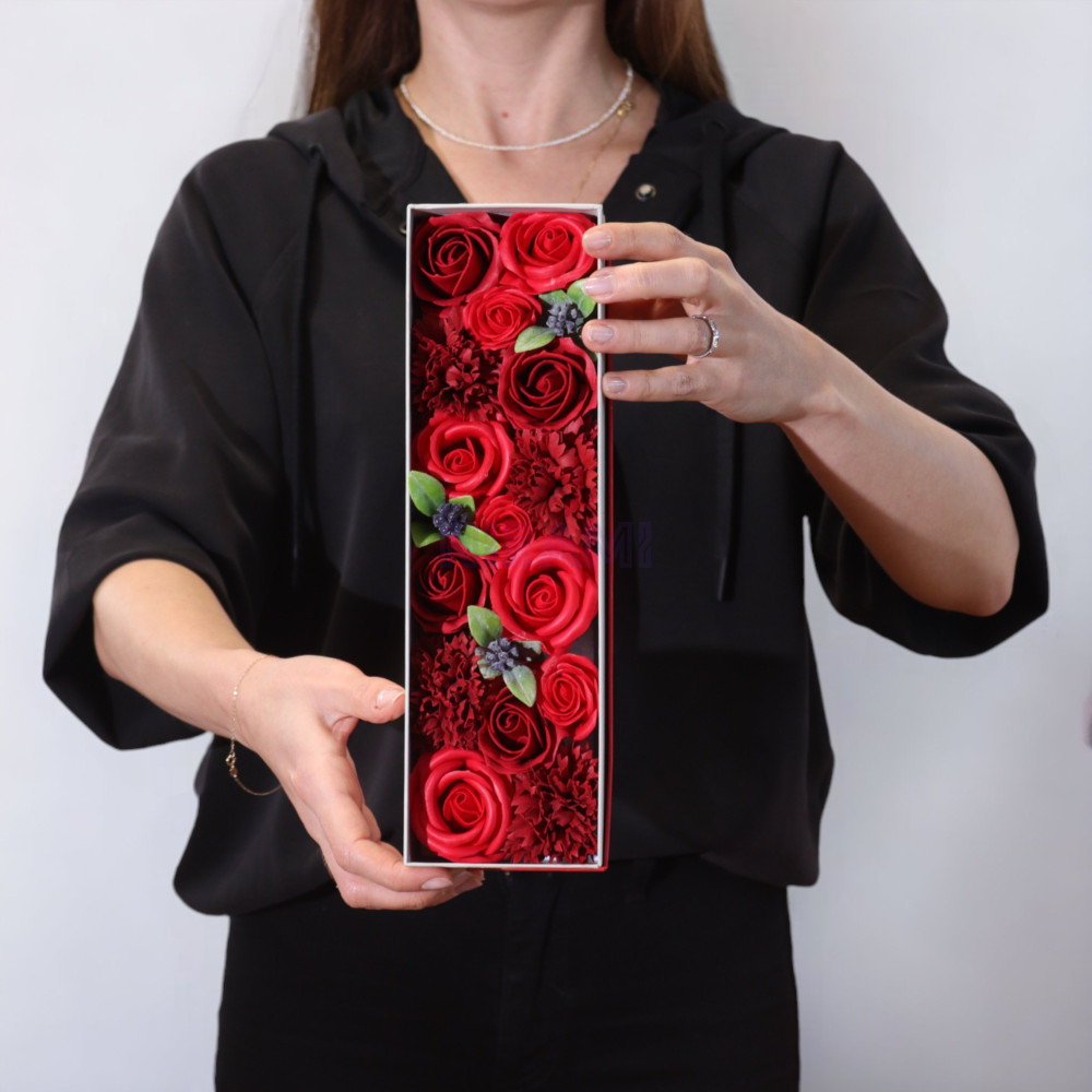 Rosas Rojas Clásicas Caja Regalo Larga Flores Jabón