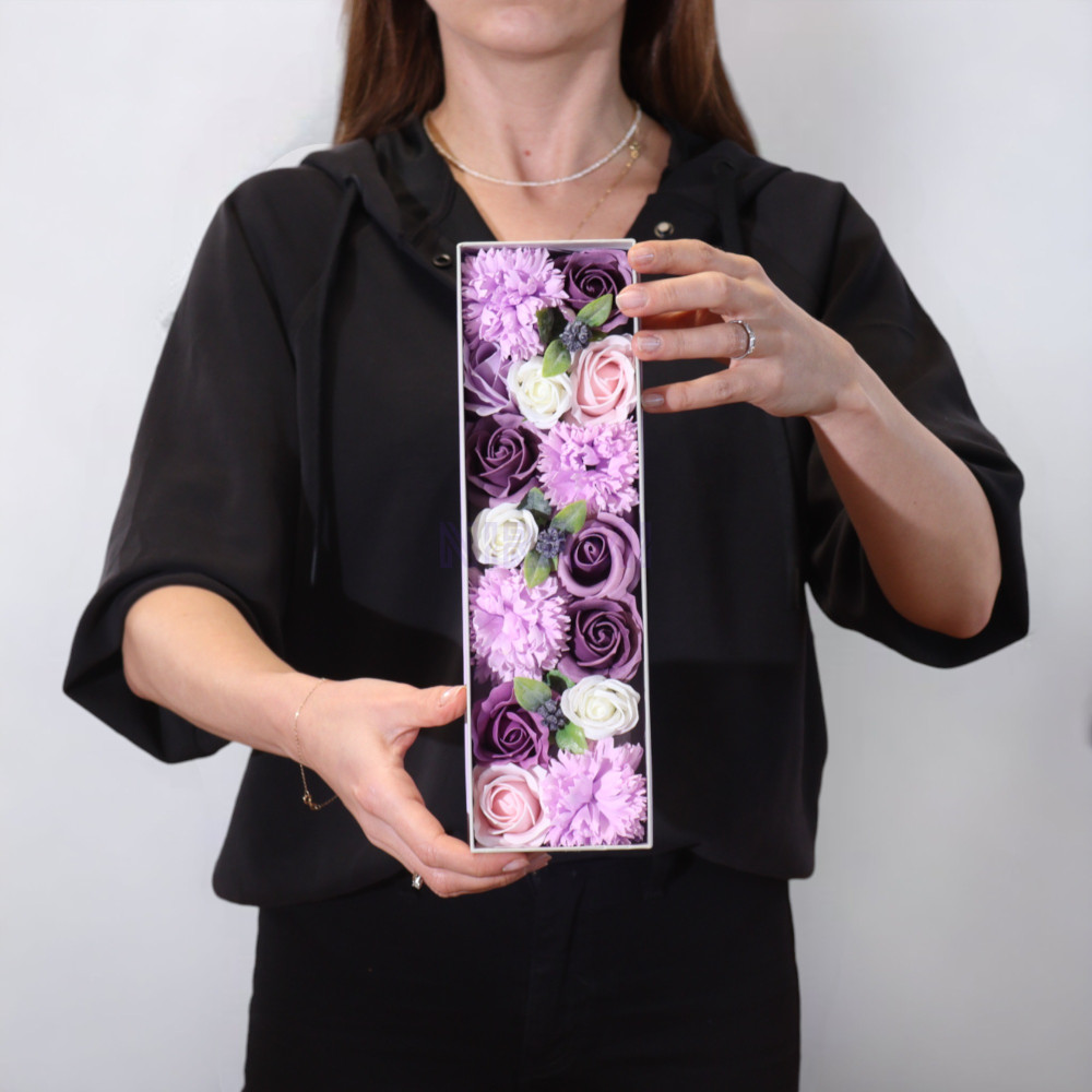 Rosa Lavanda y Clavel Caja Regalo Larga Flores Jabón 
