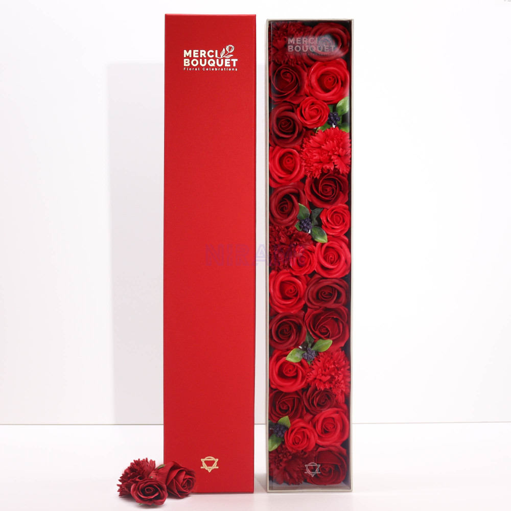 Rosas Rojas Clásicas Caja Regalo Extra Larga Flores Jabón  