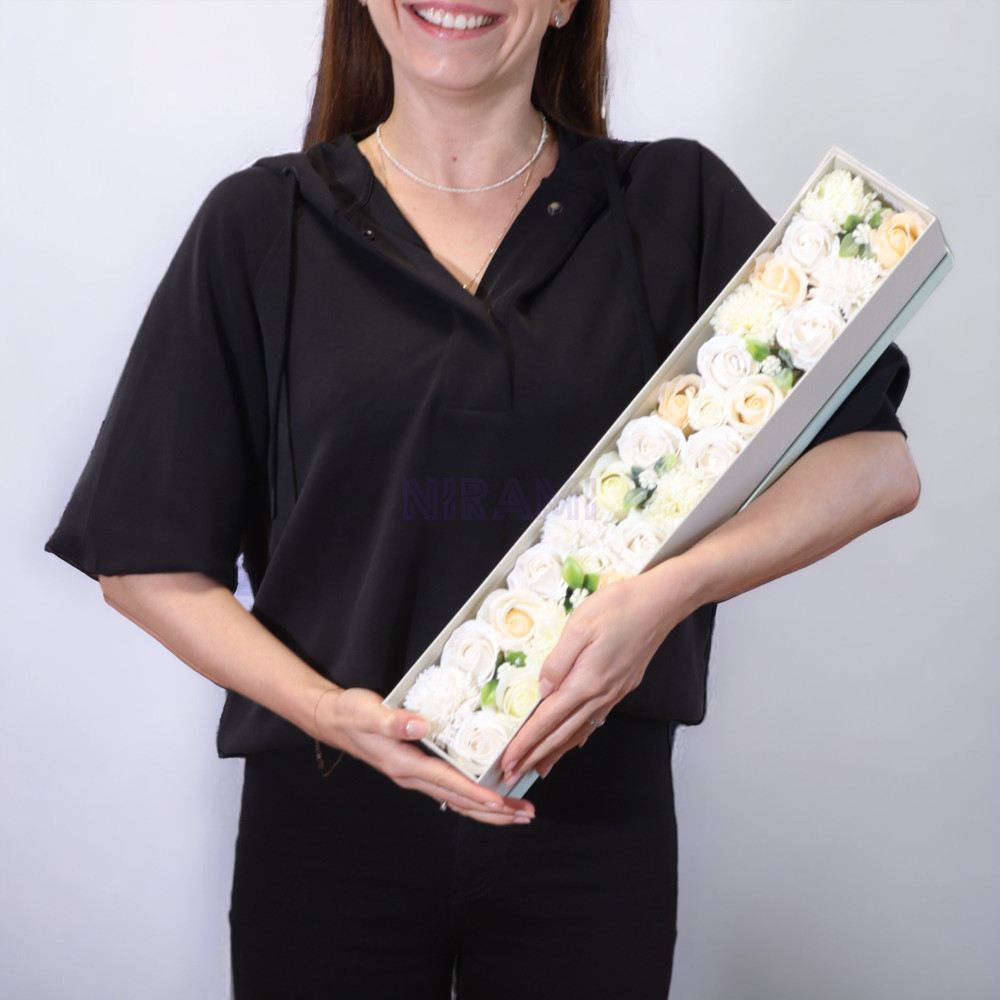 Bendiciones Boda Blanco y Marfil Caja Regalo Flores Jabón Extra Larga