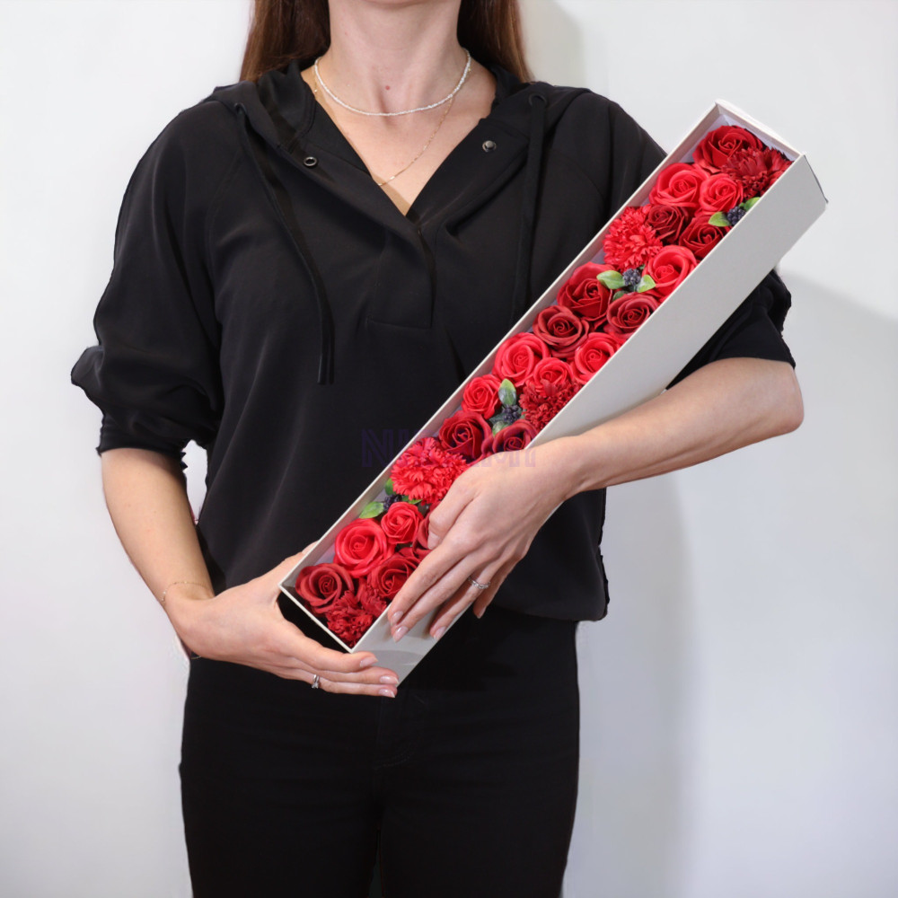 Rosas Rojas Clásicas Caja Regalo Extra Larga Flores Jabón  