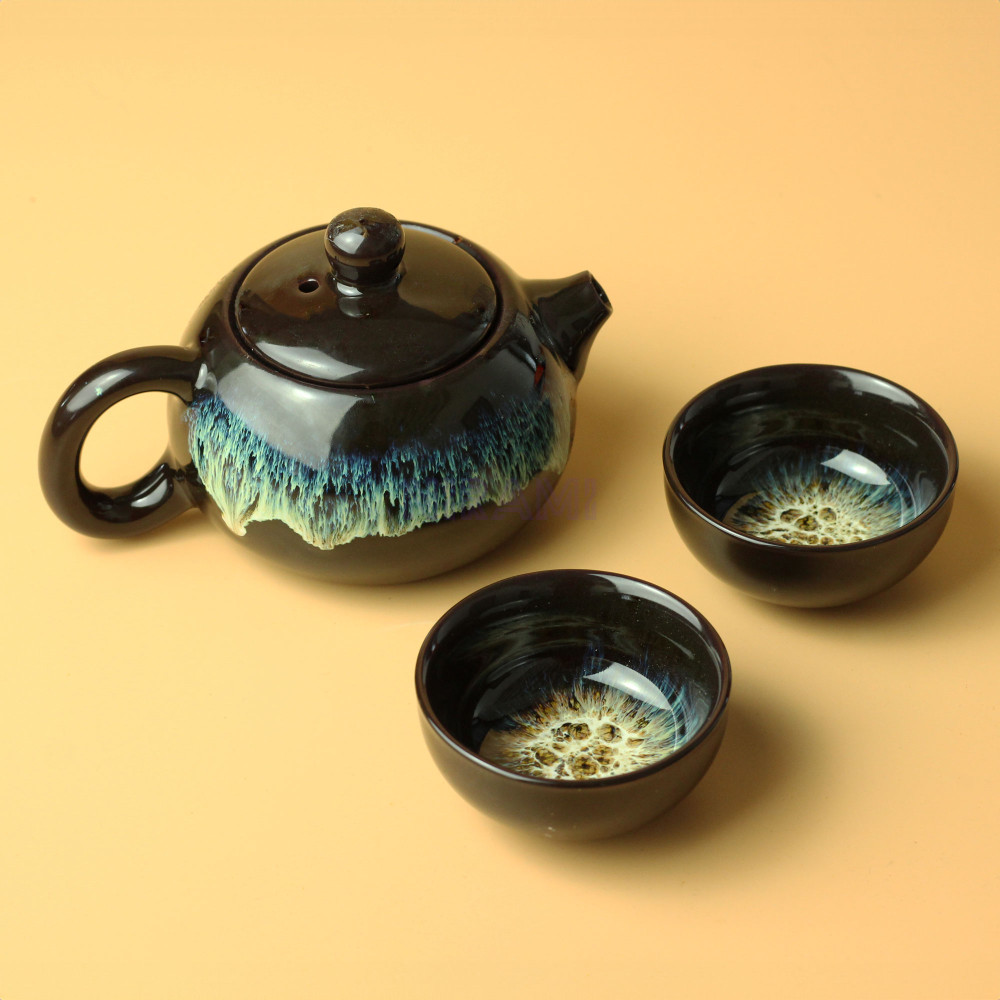 Set de Tetera - Esmaltado Negro - Tetera & Dos Tazas