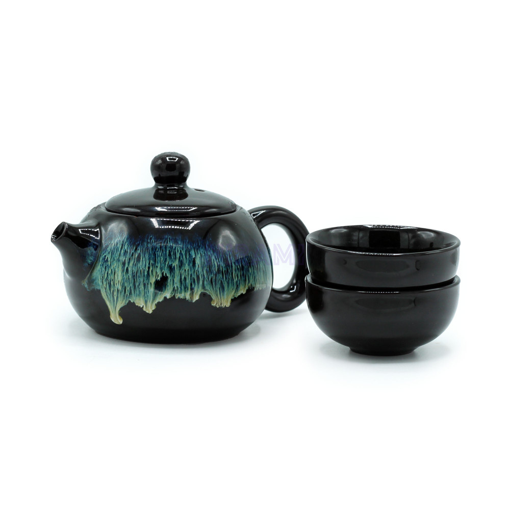 Set de Tetera - Esmaltado Negro - Tetera & Dos Tazas