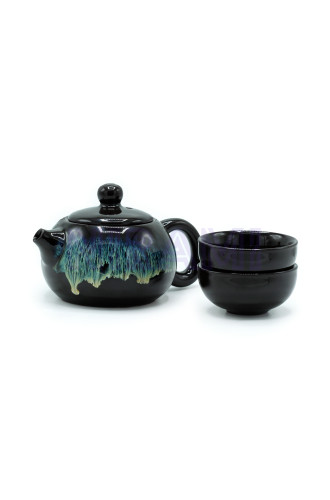 Set de Tetera - Esmaltado Negro - Tetera & Dos Tazas