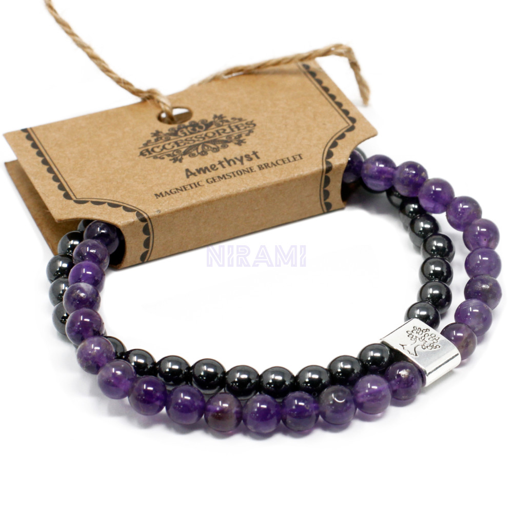 Amatista Pulsera de Piedras Preciosas Magnéticas 