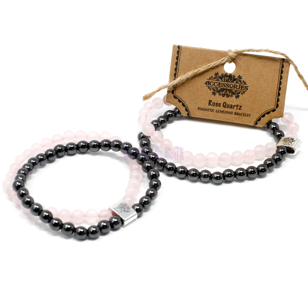 Cuarzo rosa Pulsera de Piedras Preciosas Magnéticas
