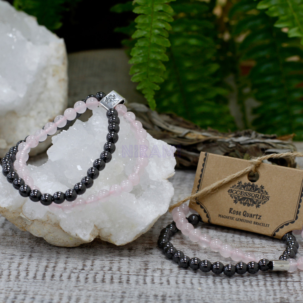 Cuarzo rosa Pulsera de Piedras Preciosas Magnéticas