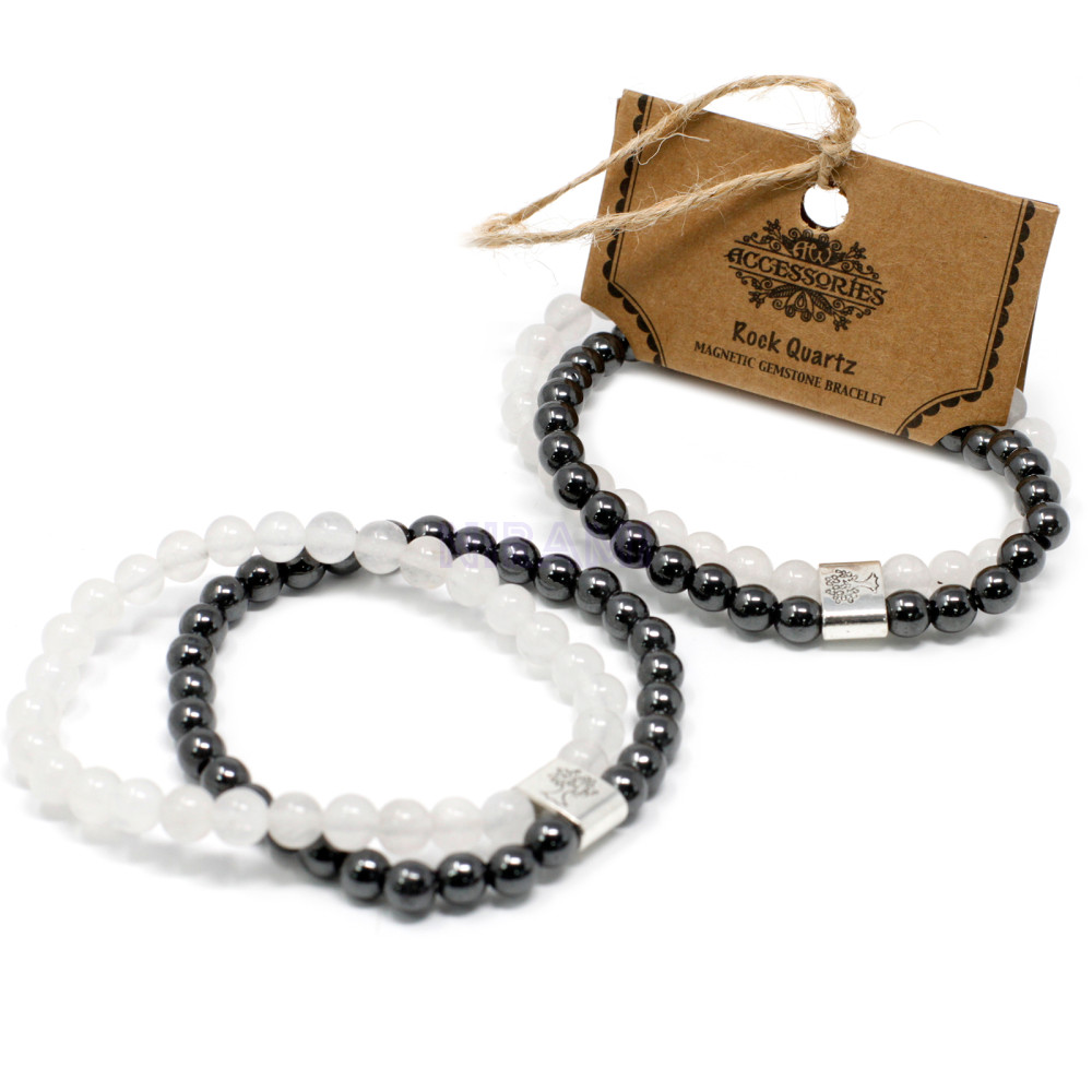 Cuarzo Blanco Pulsera de Piedras Preciosas Magnéticas 