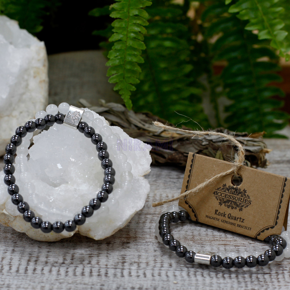 Cuarzo Blanco Pulsera de Piedras Preciosas Magnéticas 