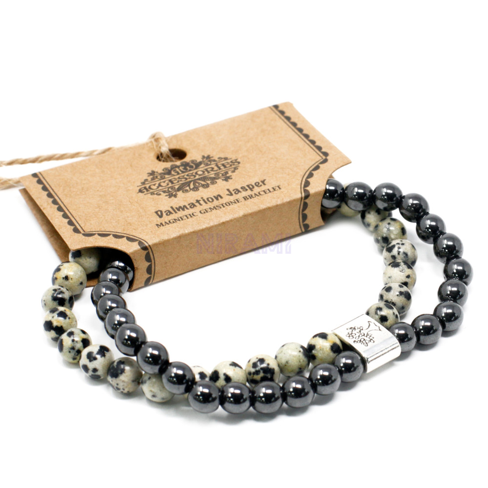 Jaspe Dálmata Pulsera de Piedras Preciosas Magnéticas 