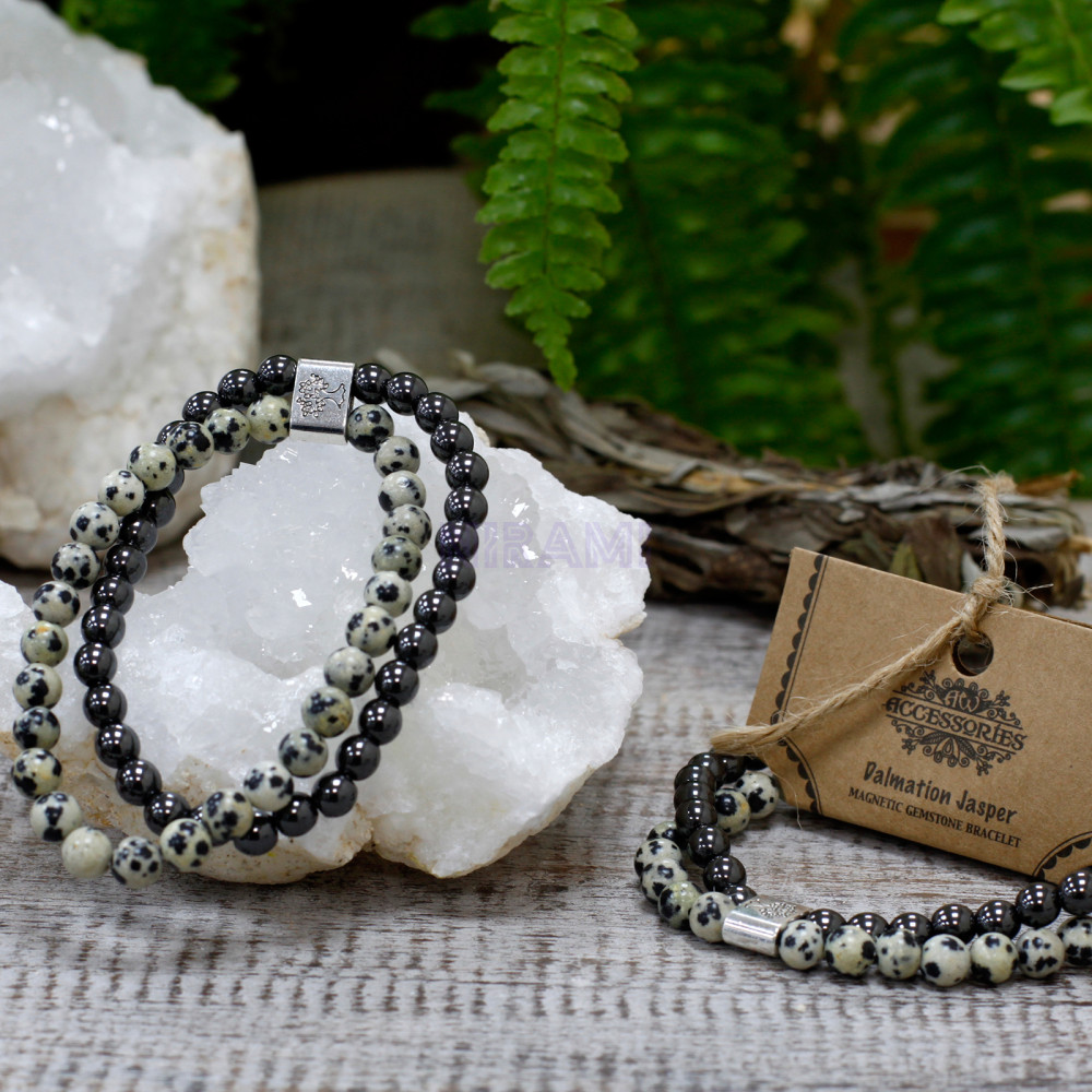 Jaspe Dálmata Pulsera de Piedras Preciosas Magnéticas 