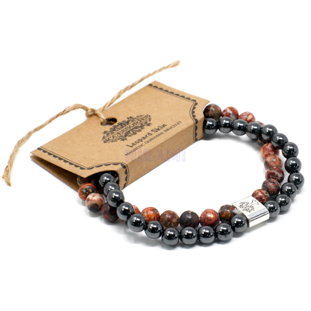 Jaspe Piel de Leopardo Pulsera de Piedras Preciosas Magnéticas 