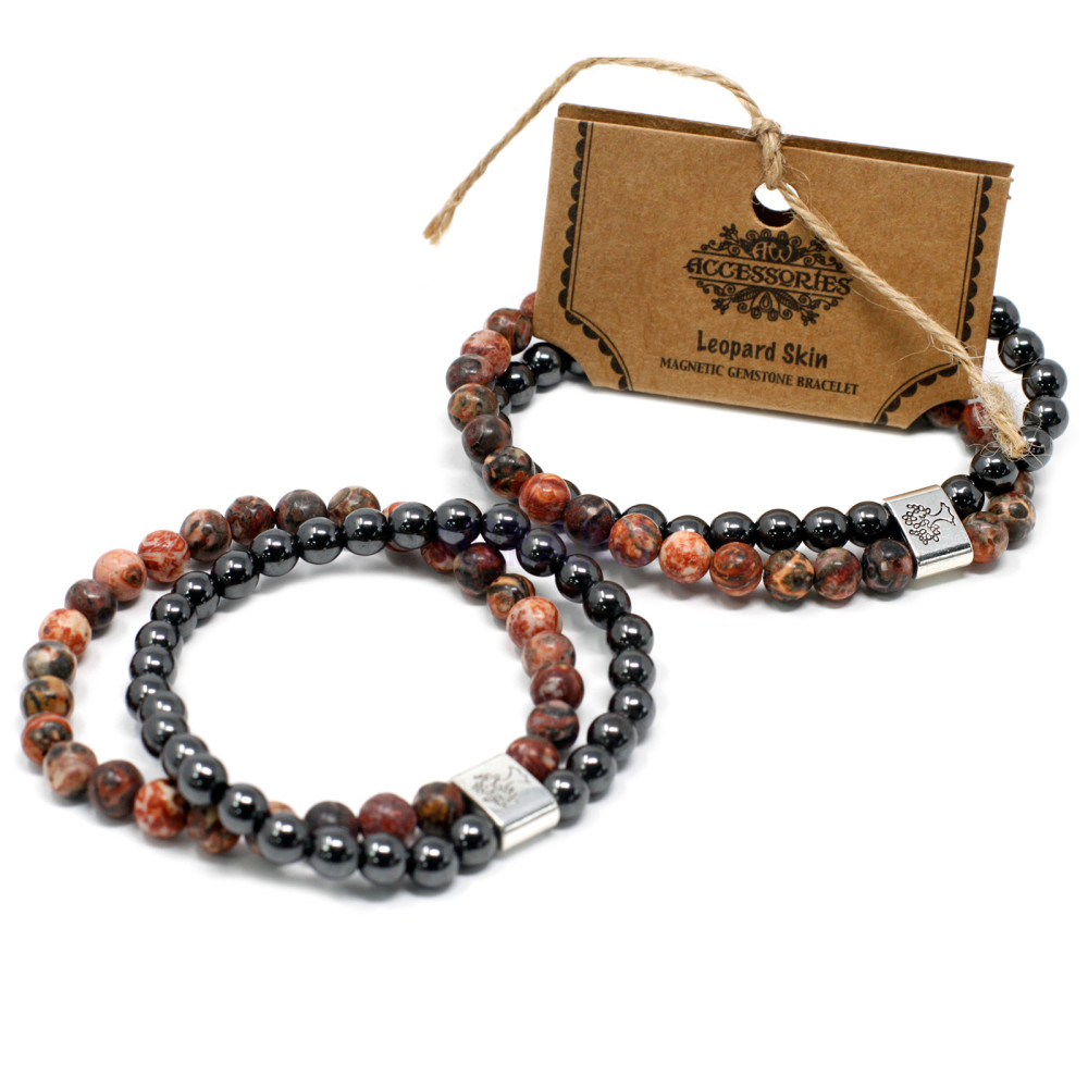 Jaspe Piel de Leopardo Pulsera de Piedras Preciosas Magnéticas 