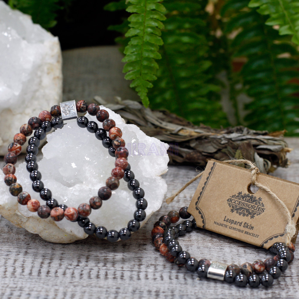 Jaspe Piel de Leopardo Pulsera de Piedras Preciosas Magnéticas 