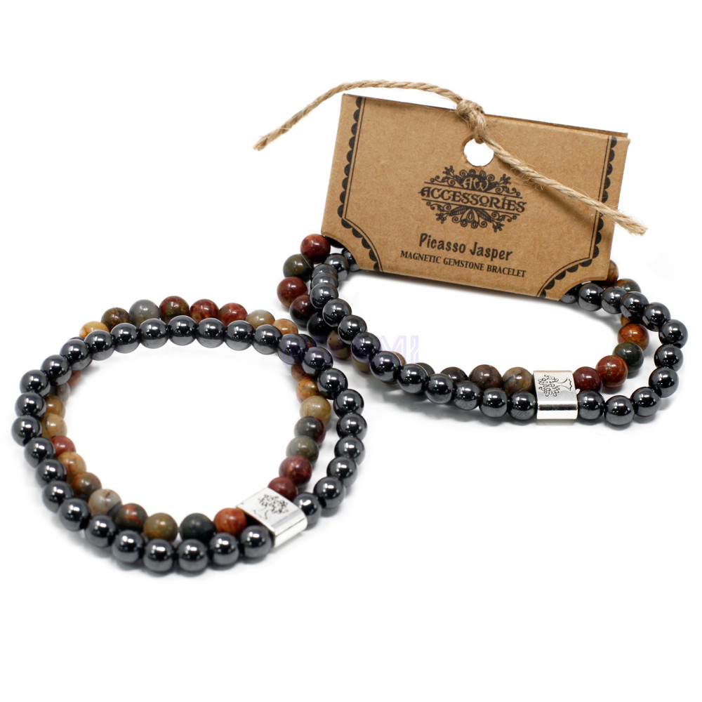 Jaspe Picasso Pulsera de Piedras Preciosas Magnéticas 