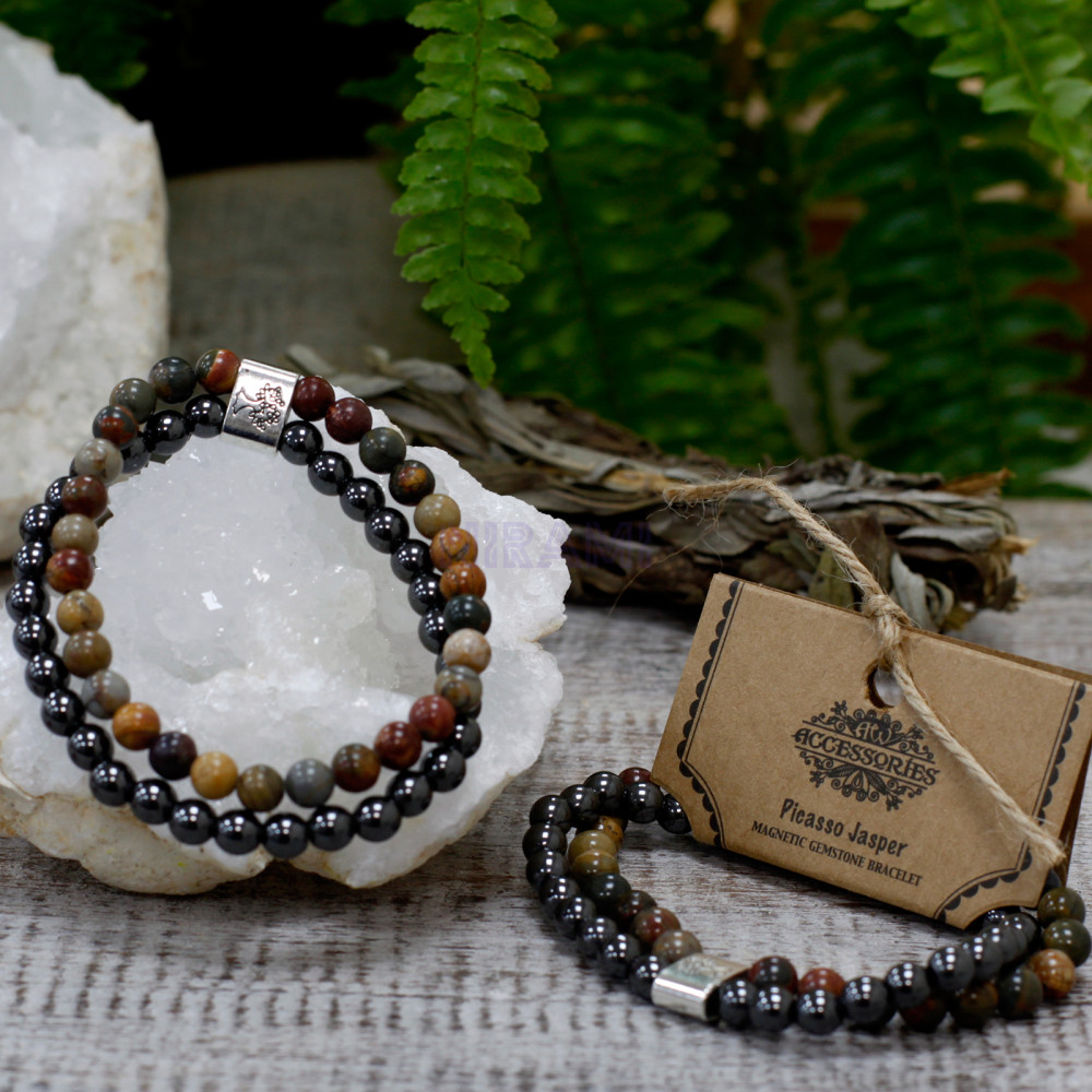 Jaspe Picasso Pulsera de Piedras Preciosas Magnéticas 
