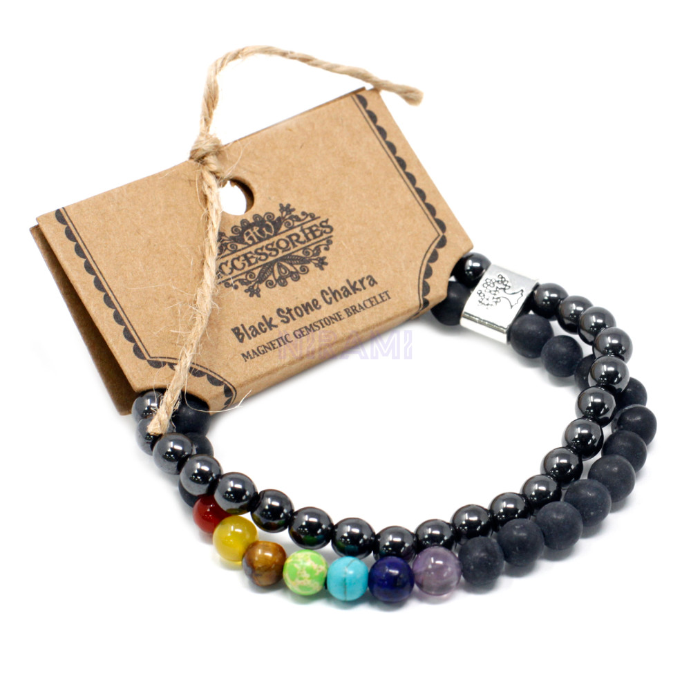 Chakra Piedra Negra Pulsera de Piedras Preciosas Magnéticas