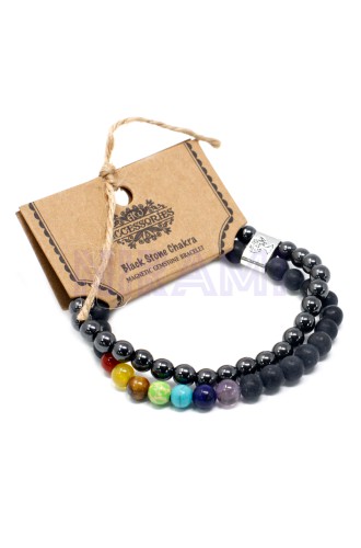 Chakra Piedra Negra Pulsera de Piedras Preciosas Magnéticas