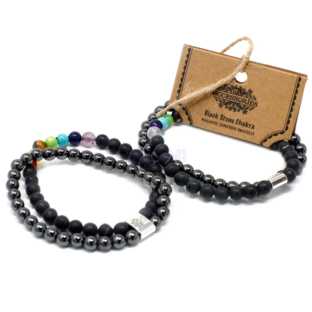 Chakra Piedra Negra Pulsera de Piedras Preciosas Magnéticas