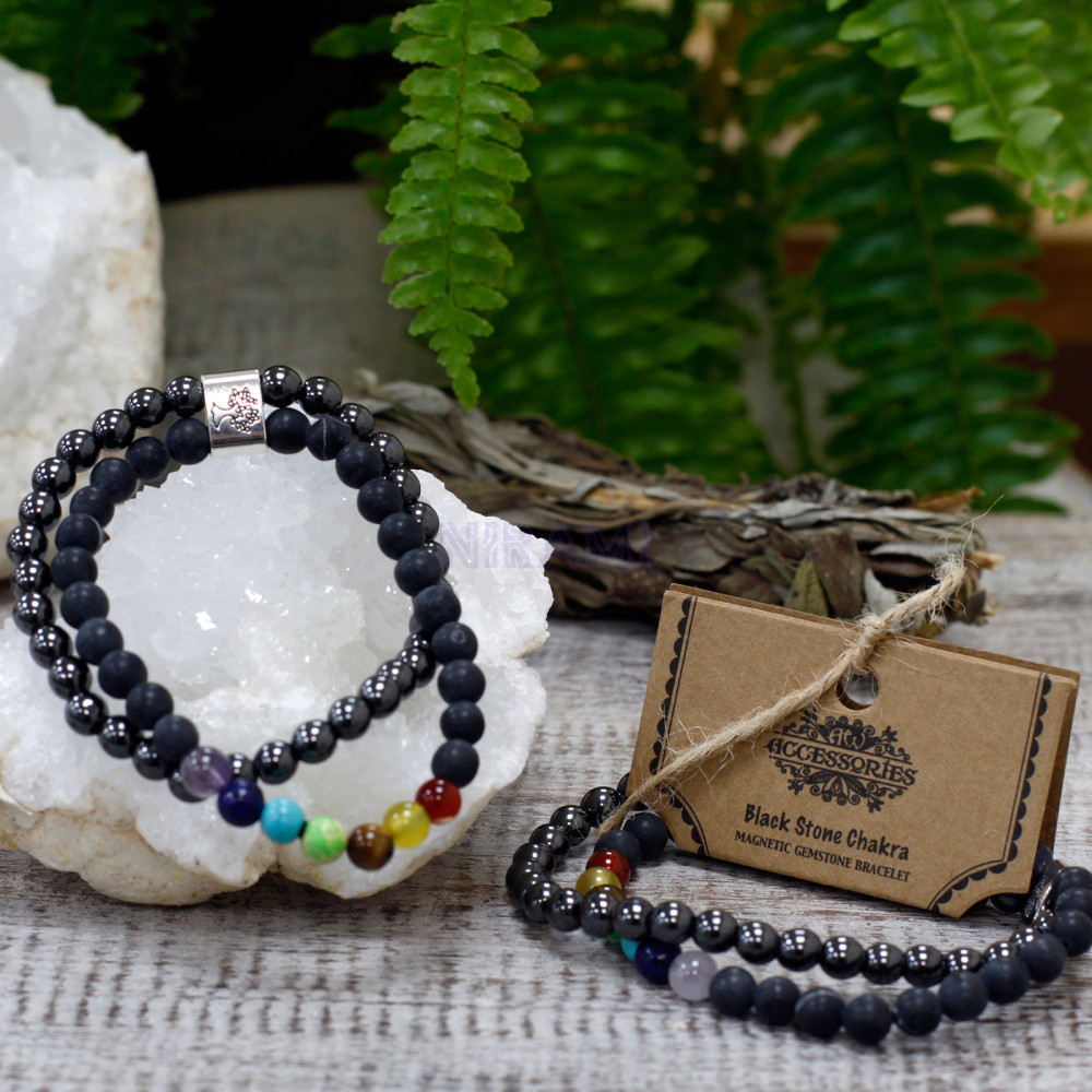 Chakra Piedra Negra Pulsera de Piedras Preciosas Magnéticas