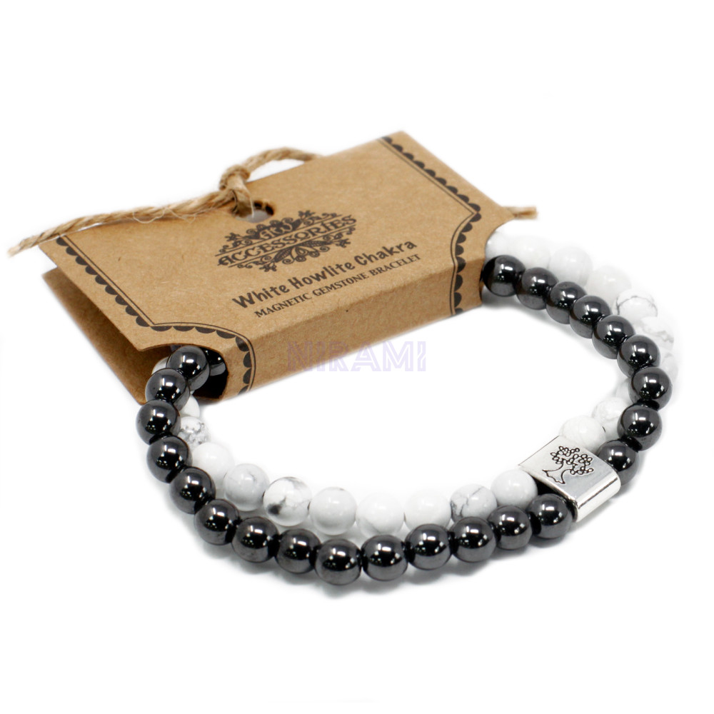 Chakra Howlita Blanco Pulsera de Piedras Preciosas Magnéticas 