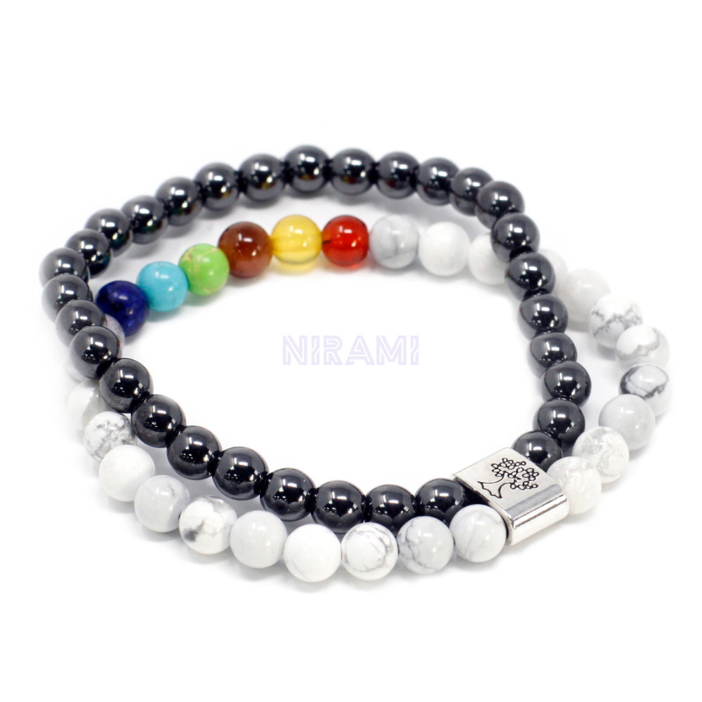 Chakra Howlita Blanco Pulsera de Piedras Preciosas Magnéticas 