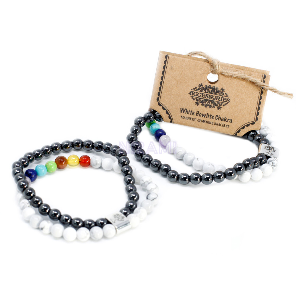 Chakra Howlita Blanco Pulsera de Piedras Preciosas Magnéticas 