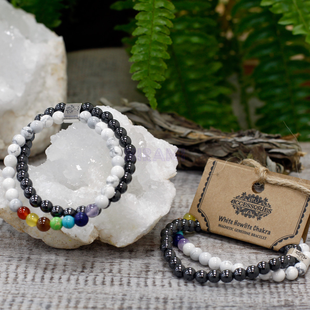 Chakra Howlita Blanco Pulsera de Piedras Preciosas Magnéticas 