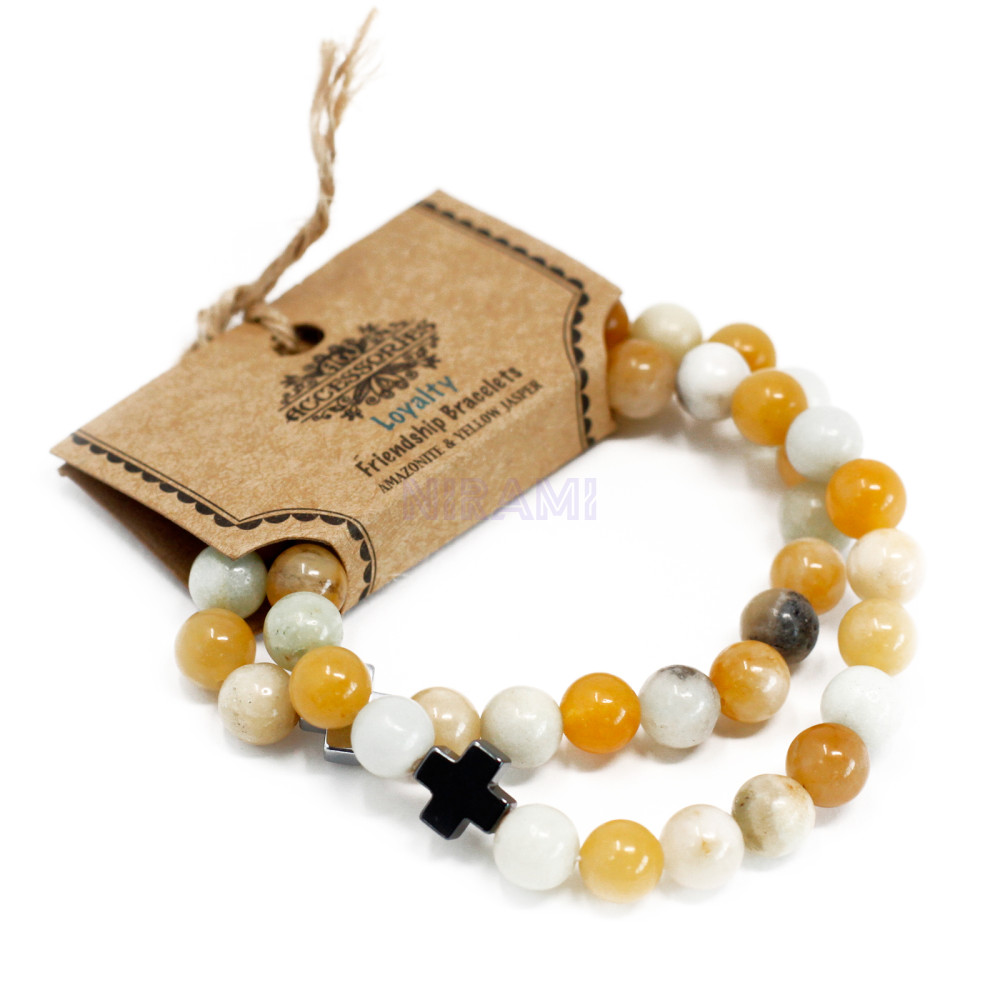 Lealtad - Amazonita y jaspe amarillo 2 Pulsera con Piedras Preciosas