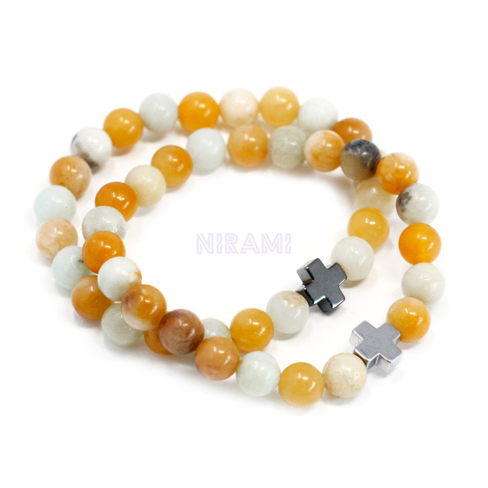 Lealtad - Amazonita y jaspe amarillo 2 Pulsera con Piedras Preciosas