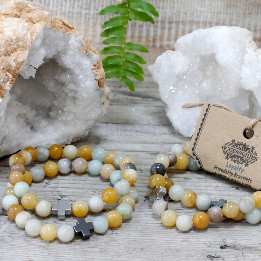 Lealtad - Amazonita y jaspe amarillo 2 Pulsera con Piedras Preciosas