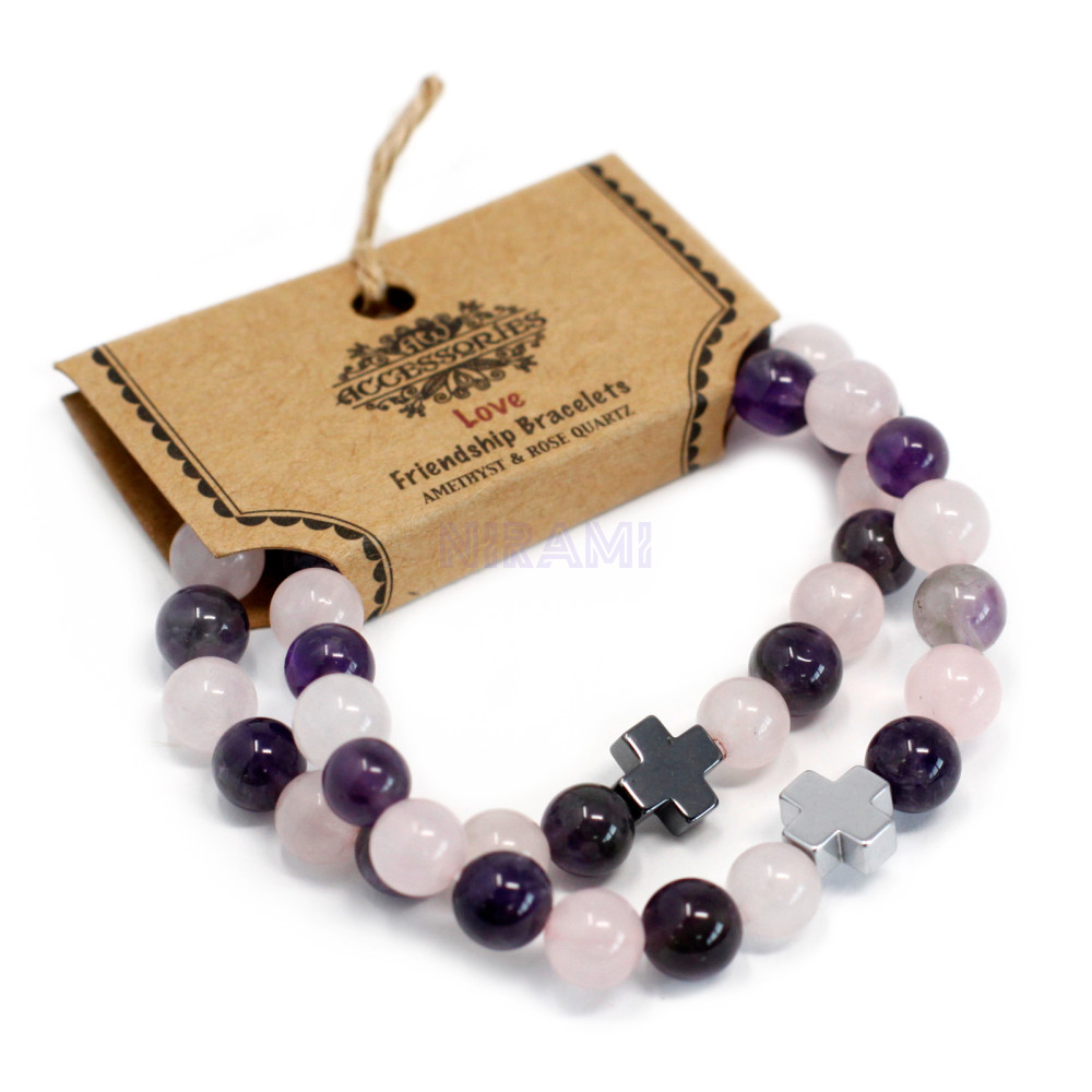 Amor - Amatista y cuarzo rosa 2 Pulsera con Piedras Preciosas