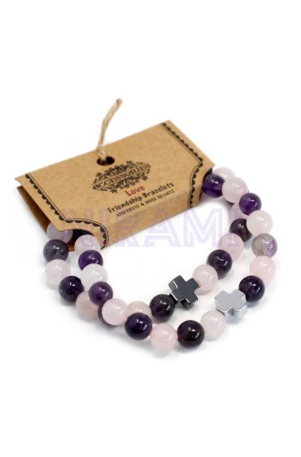 Amor - Amatista y cuarzo rosa 2 Pulsera con Piedras Preciosas