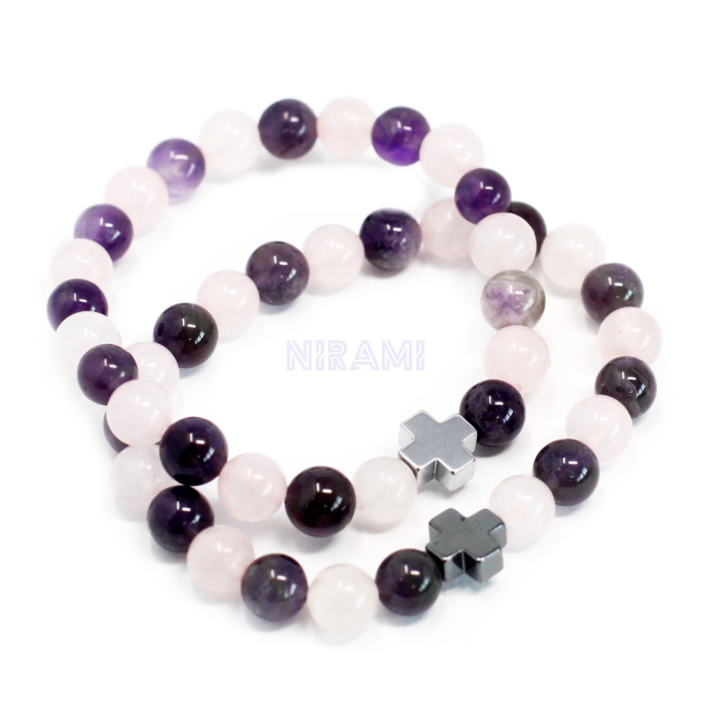 Amor - Amatista y cuarzo rosa 2 Pulsera con Piedras Preciosas