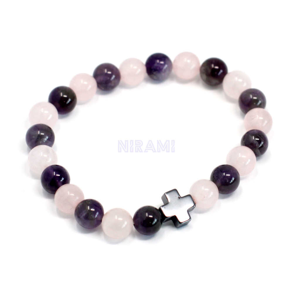 Amor - Amatista y cuarzo rosa 2 Pulsera con Piedras Preciosas