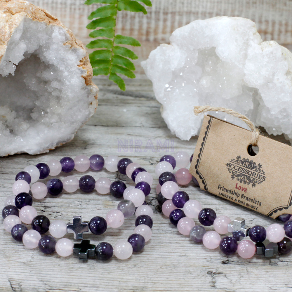 Amor - Amatista y cuarzo rosa 2 Pulsera con Piedras Preciosas