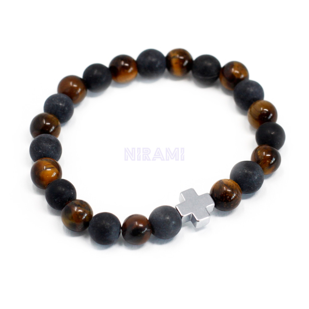 Fuerza - Ojo de tigre y piedra negra 2 Pulseras con Piedras Preciosas