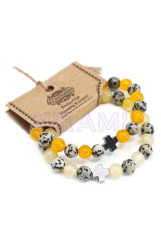 Proteccion - Jaspe dálmata y ágata amarilla 2 Pulsera con Piedras Preciosas