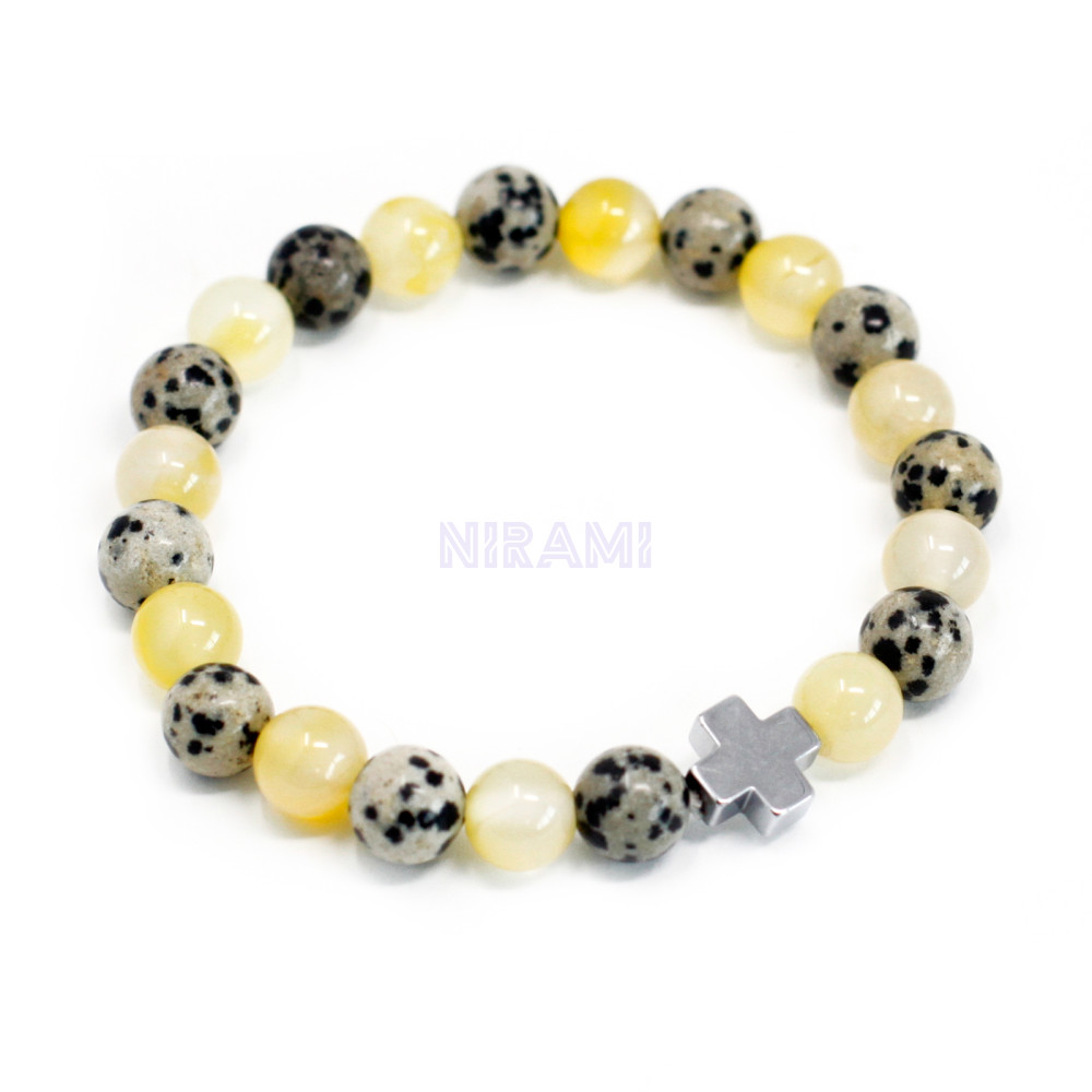Proteccion - Jaspe dálmata y ágata amarilla 2 Pulsera con Piedras Preciosas