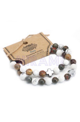 Paz - Jaspe de Picasso y Howlita blanca 2 Pulsera con Piedras Preciosas
