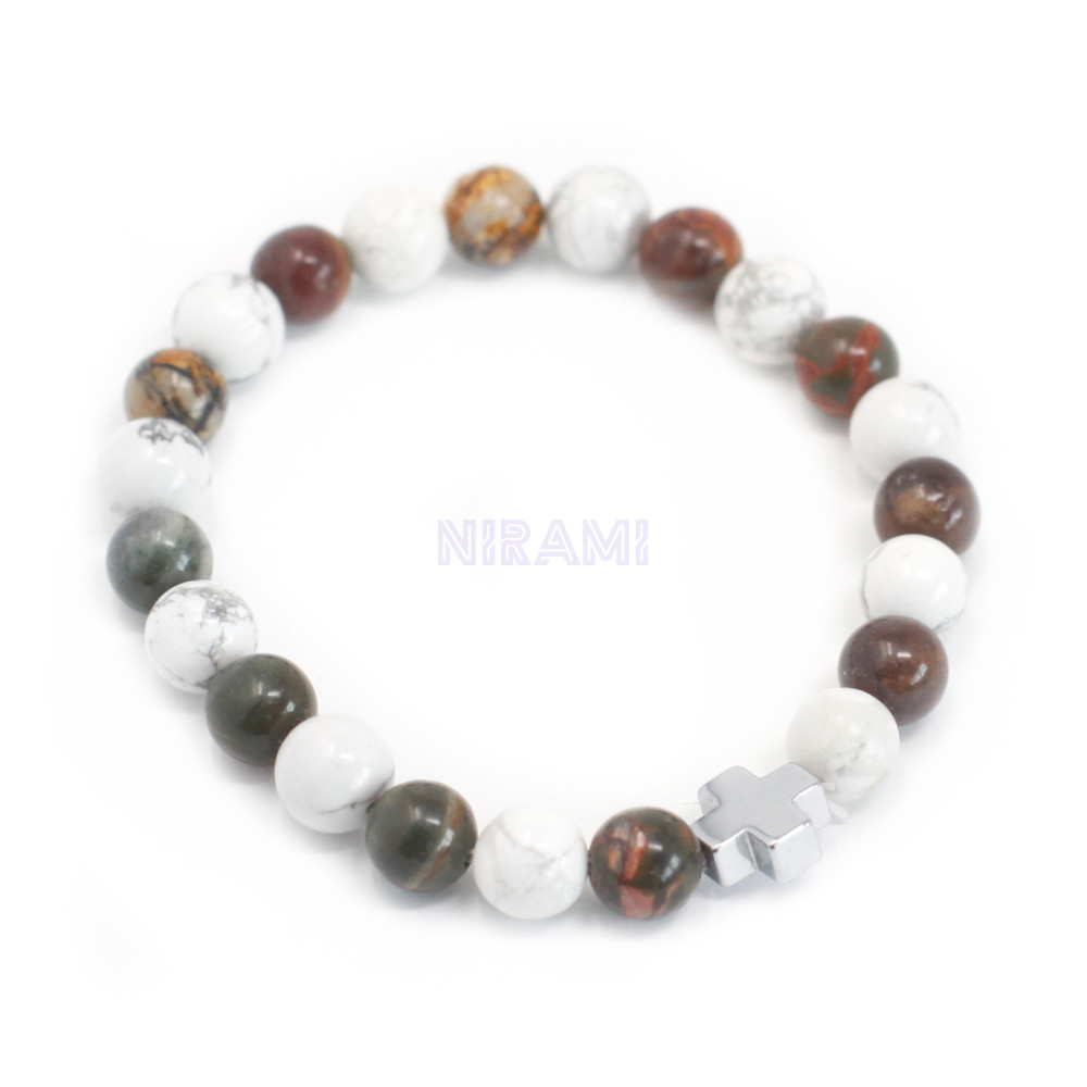 Paz - Jaspe de Picasso y Howlita blanca 2 Pulsera con Piedras Preciosas