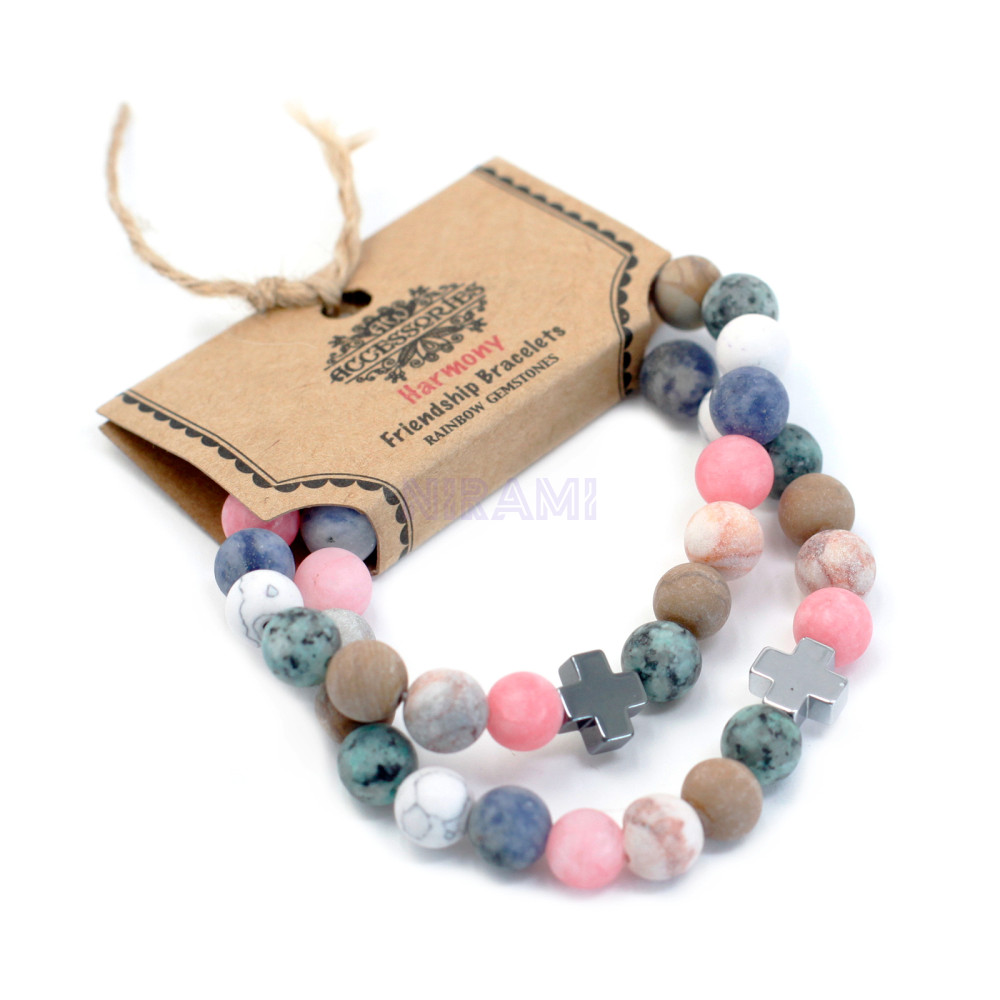 Armonía - Arco iris Juego de 2 pulseras de la amistad con piedras