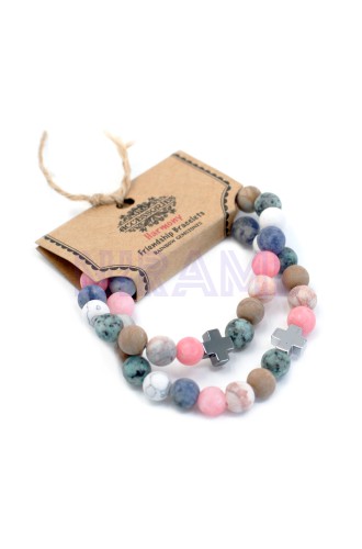 Armonía - Arco iris Juego de 2 pulseras de la amistad con piedras