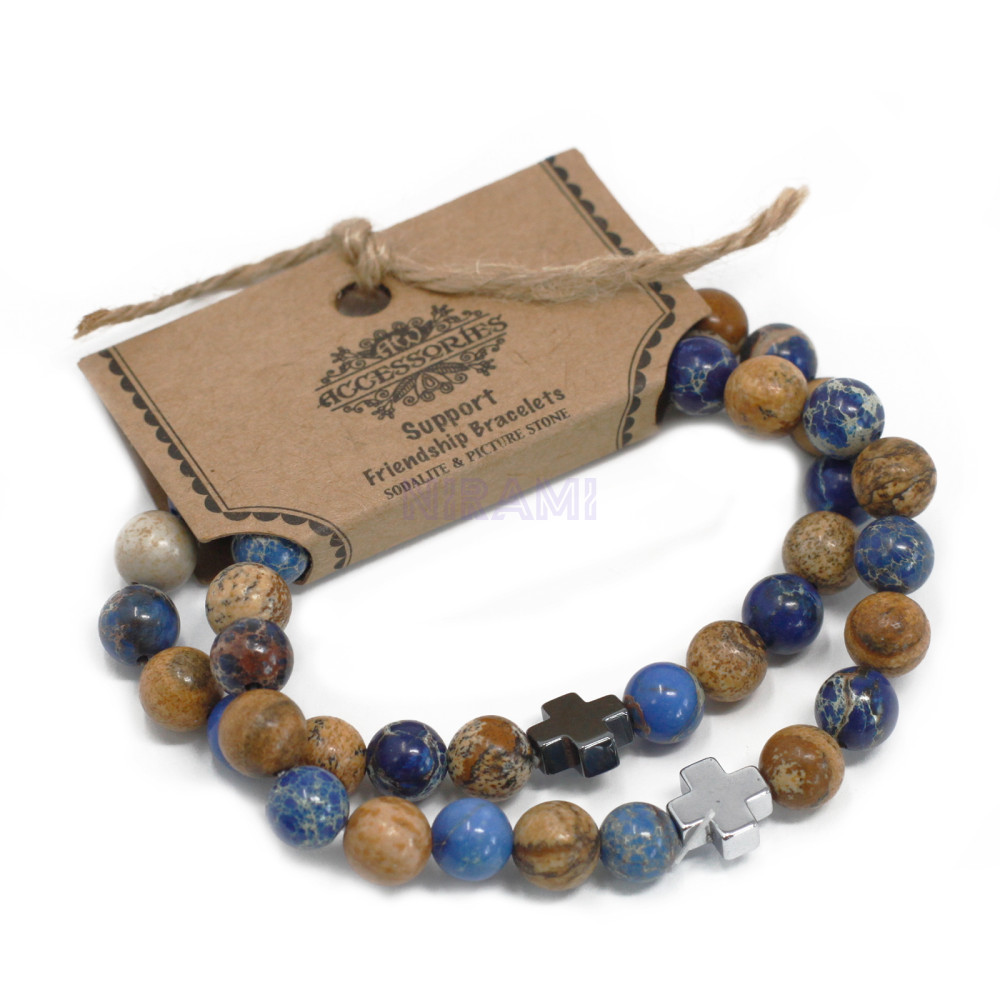 Apoyo - Sodalita y Picturestone 2 Pulsera con Piedras Preciosas 