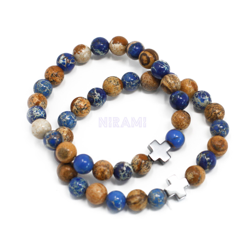 Apoyo - Sodalita y Picturestone 2 Pulsera con Piedras Preciosas 